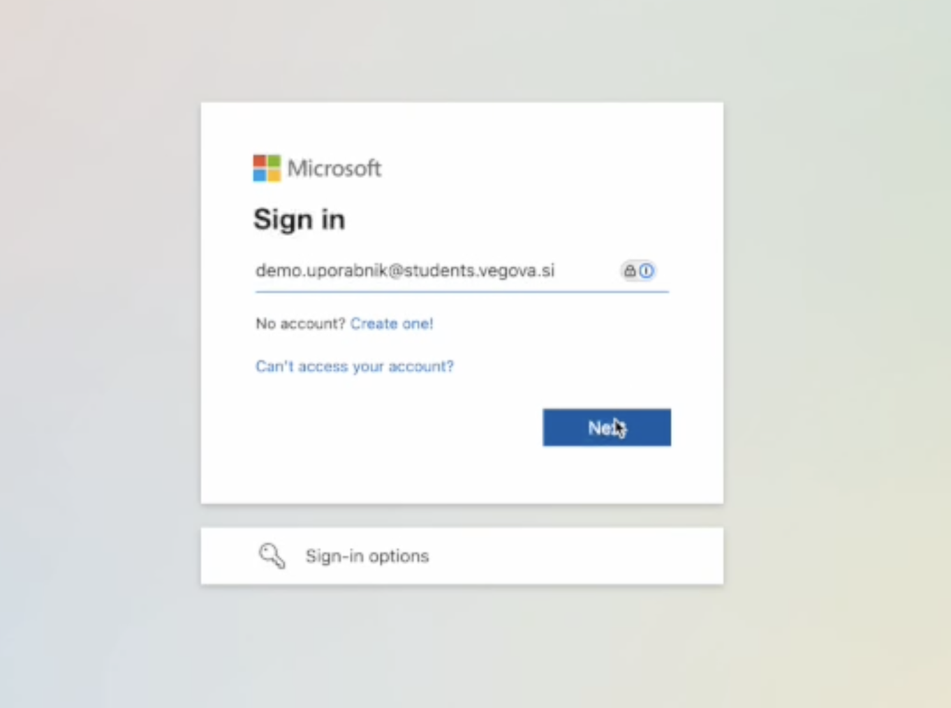 vstopno okno za prijavo v Microsft 365 portal